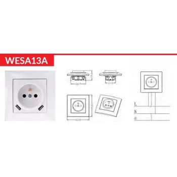 VCX WESA LC 13A Üksikpistikupesa USB-laadijaga Valge