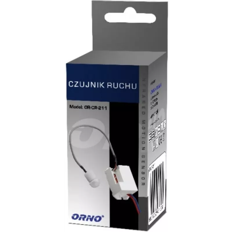 ORNO OR-CR-211 Miniatuurne PIR-liikumisandur, 230V, 120°, 6m, IP20, Valge