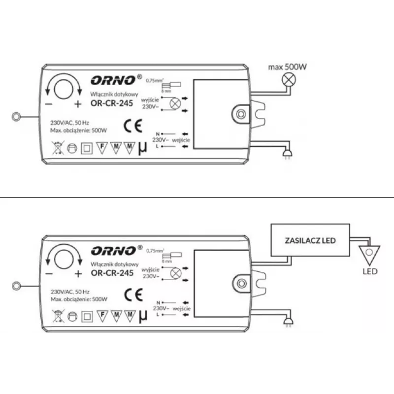 ORNO OR-CR-245 Puutevaba induktiivne läheduslüliti LED-valgustusele, must