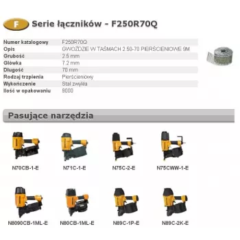 Bostitch F250R70Q 2.50mm x 70mm rõngasvarrega rullnaelad, 9000 tk pakk