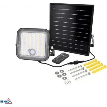 BEMKO SOLPAR Solar LED Floodlight 10W 1500lm 3000/4000K IP65 Black with PIR Sensor