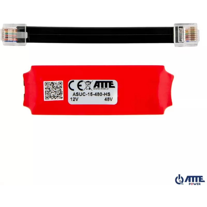 ATTE ASUC-15-480-HS Passiivne PoE-adapter, sisend 10-30V DC, väljund 48V DC 15W, 0,31A, RJ45, seinakinnitusega, must