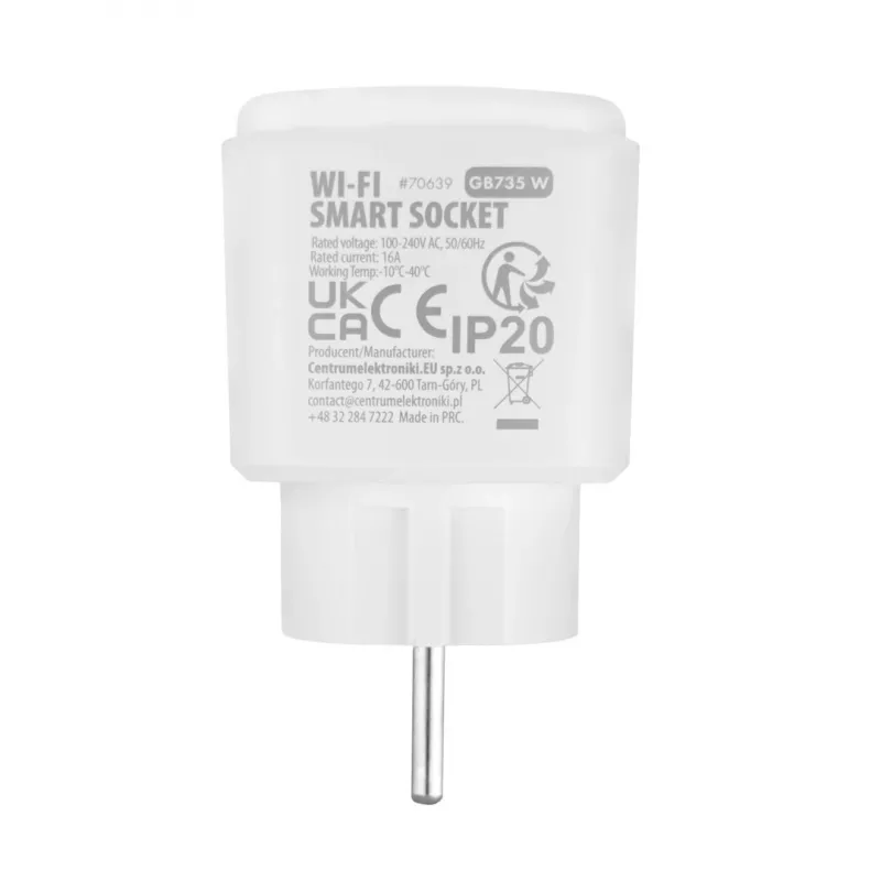 GreenBlue kaugjuhitav WiFi pistikupesa, Android/iOS/Alexa/Google Home, taimer, vattmeeter, max 16A/3840W, GB735 W