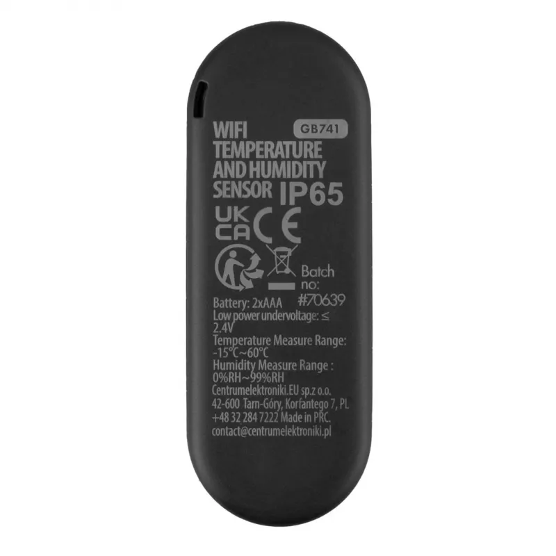 GRB GREENBLUE GB741 Välitööde WiFi temperatuuri- ja niiskusandur, Android/iOS, 3.0V DC, 2xAAA, IP65