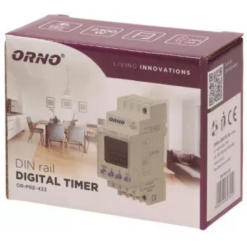ORNO OR-PRE-433 Elektrooniline nädalatimer, DIN-liist, 16A/3680W, 16 programmi, 230V