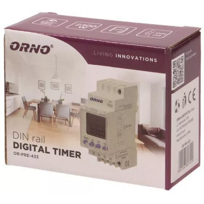 ORNO OR-PRE-433 Elektrooniline nädalatimer, DIN-liist, 16A/3680W, 16 programmi, 230V
