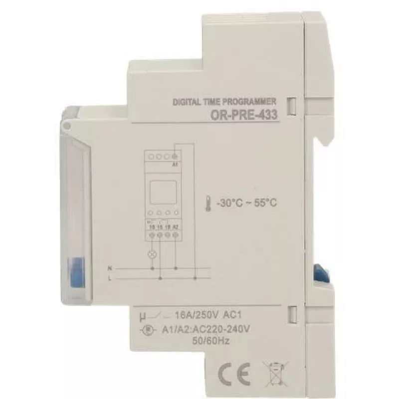ORNO OR-PRE-433 Elektrooniline nädalatimer, DIN-liist, 16A/3680W, 16 programmi, 230V