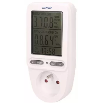 ORNO OR-WAT-435 Digitaalne energiamõõtur LCD-ekraaniga, 230V, 16A, 3680W, F-tüüpi pistik