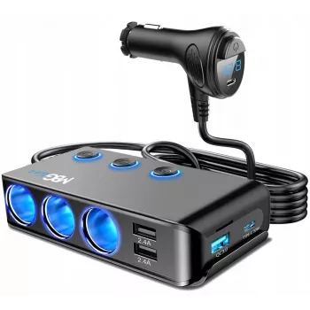 MBG Line HC67C Kahe sigaretisüütaja pistikupesa ja 3 USB-A pordiga jagaja, 120W, must