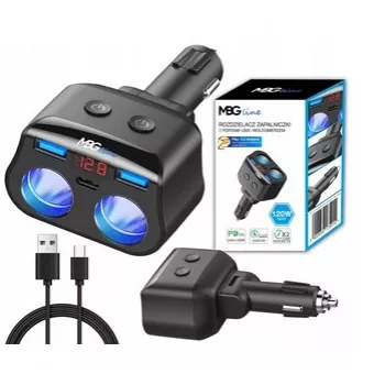 MBG Line HC69PD 3-suunaline sigaretisüütaja jagaja 2x USB-C PD 30W ja 2x USB-A QC 3.0, LED-pingeindikaator, 180W