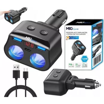 MBG Line HC69PD 3-suunaline sigaretisüütaja jagaja 2x USB-C PD 30W ja 2x USB-A QC 3.0, LED-pingeindikaator, 180W