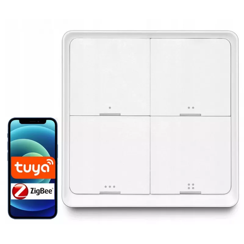 LUXURY-GOODS SC04 ZigBee TUYA nutikas stseenilüliti – 4 nuppu, 12 stseeni, valge