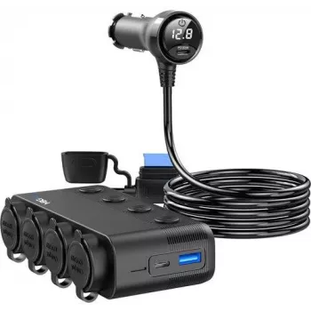 MBG Line HS75AD Autosigaretisüütaja jagaja 2 pesa ja 3 USB-porti, 75 cm kaabel, must