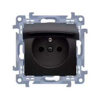 KONTAKT SIMON 10 Module Matte Black Socket 1x Z/U with Shutters and Flap IP44 Spring Terminals 16A
