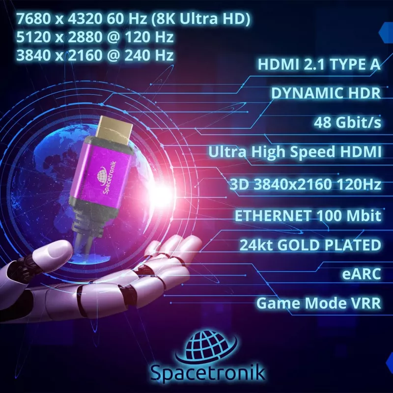 SPACETRONIK HDMI 2.1 8K kaabel 1,5m SH-SPR015