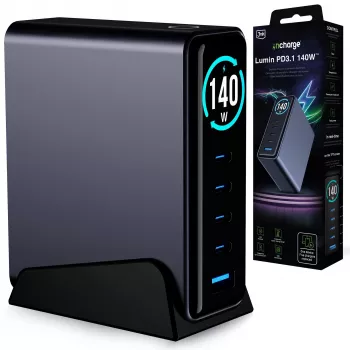 3mk InCharge Desktop Charger Lumin PD3.2 140W QC5 PPS AFC FCP SCP 1A4C TFT GaN3 Display Must