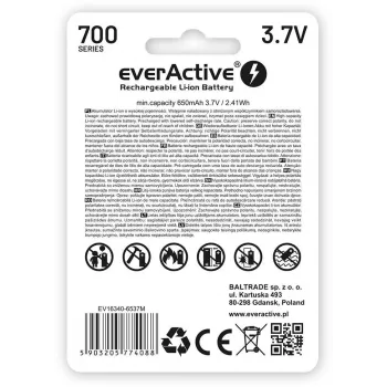 EVERACTIVE 16340 3.7V 700mAh Laetav Li-ioon Aku Kaitseahelaga (1 Tükk)