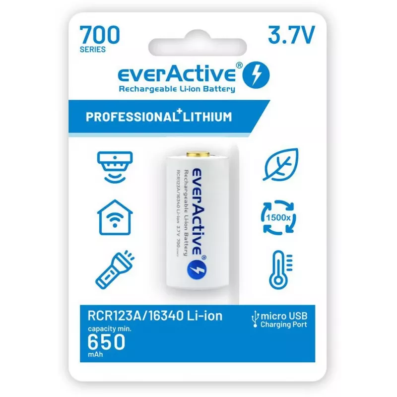 EVERACTIVE 16340 3.7V 700mAh Laetav Li-ioon Aku Kaitseahelaga (1 Tükk)