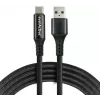 EVERACTIVE USB-A to USB-C kaabel LCD-ekraaniga, 2m, 3A, 60W PD, nailonpunutisega, must