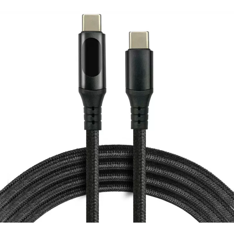 USB-C to USB-C kaabel LCD toitekuvariga, 3m, 45W PD, must