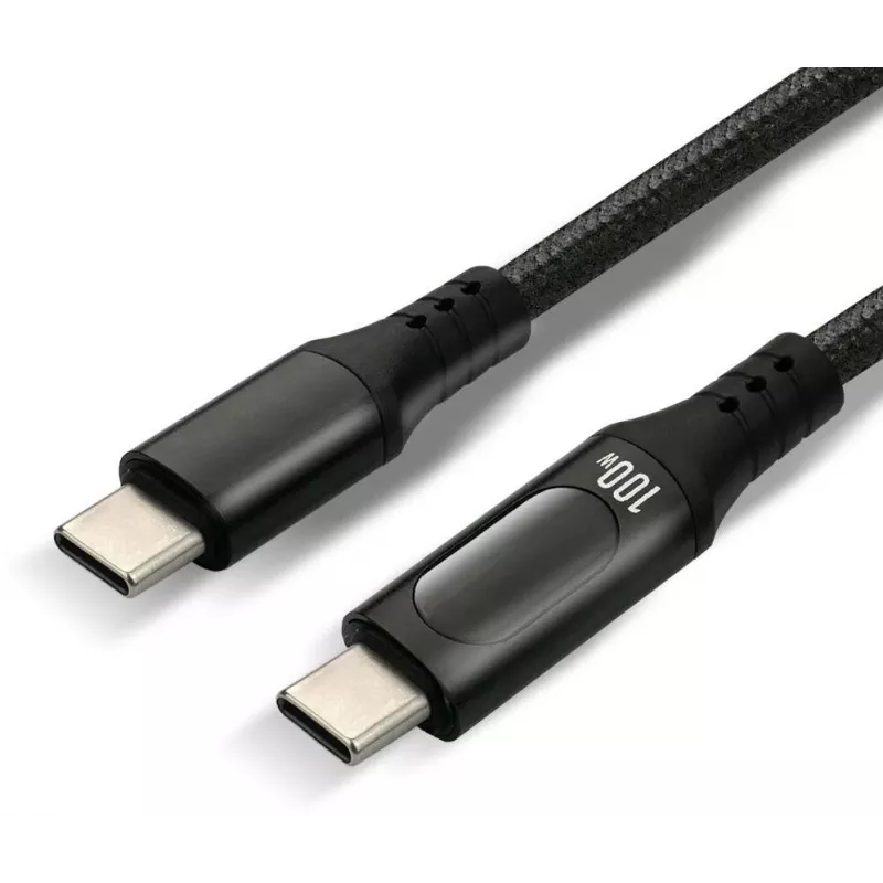 USB-C to USB-C kaabel 100cm 100W PD LCD-ekraaniga everActive CBB-1PD5L