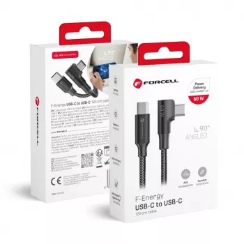 Forcell F-Energy CC-1Deg USB-C to USB-C kaabel 100W PD QC4.0 5A 2m Must 90° Nurga all