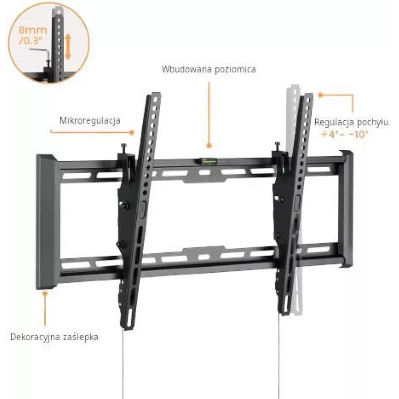 GETFORT GF-T3780-75 Kallutatav TV seinakinnitus LED/LCD 37-80 tolli, 75kg, VESA 650x405mm, must