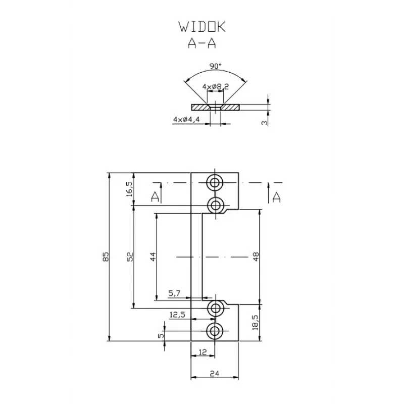 HARTTE OK-P1 Lühike kinnituslatt, S, 3mm, STC, avatud