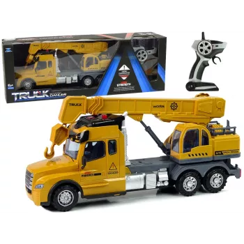 LEAN TOYS Remote Controlled Truck Crane Pilot 2.4G Lights Sounds Yellow
