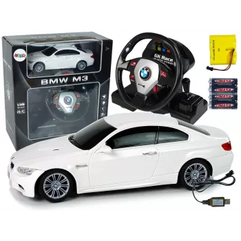 LEAN TOYS Kaugjuhitav BMW M3 Valge 2.4G Roolipult 1:18 Heli ja Tuled