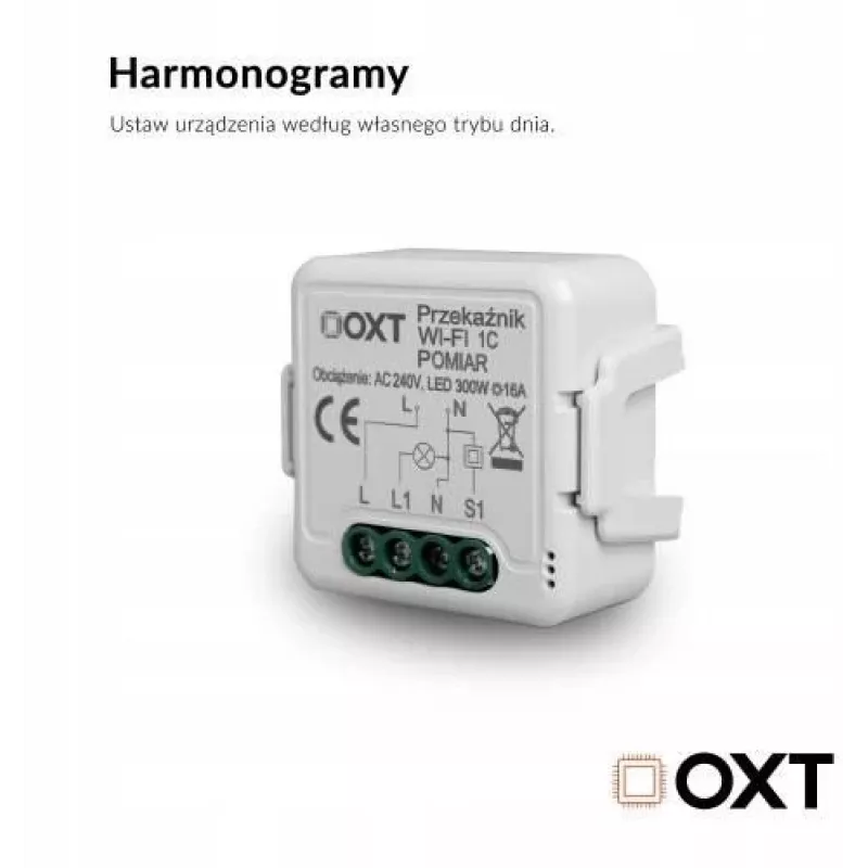 OXT T220P Wi-Fi releemoodul, 1 vooluring, 16 A, energiamõõtmine, Tuya