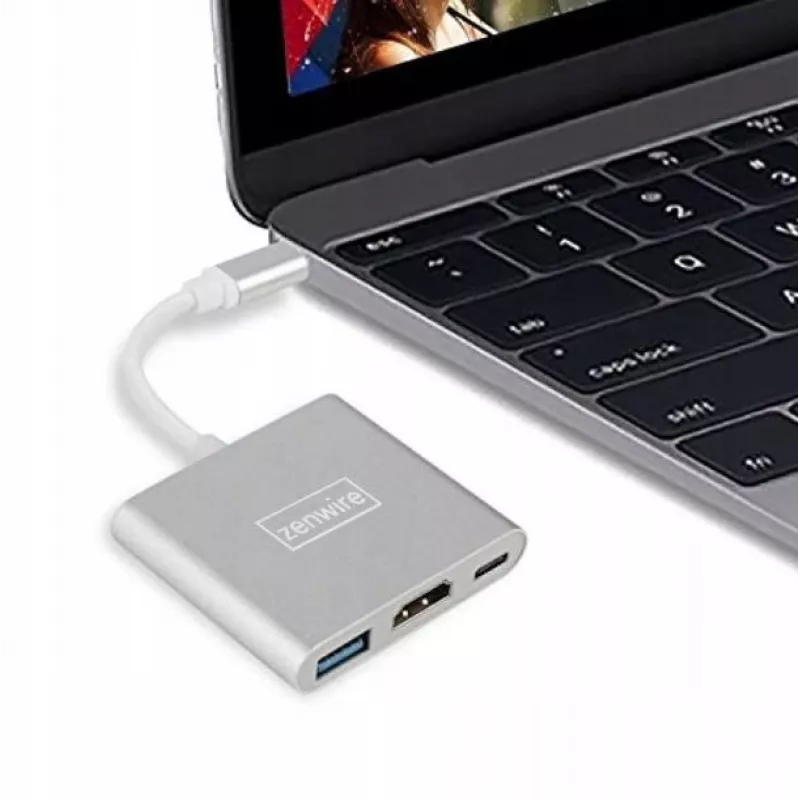 ZENWIRE BYL-2008N 3-in-1 MHL Hub USB-C to HDMI 4K Adapter, Space Gray