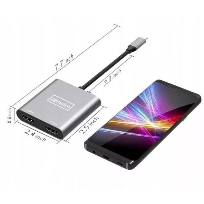 ZENWIRE USB-C Hub 4-in-1 Adapter 2x HDMI 4K USB 3.0 Space Gray BYL-2309