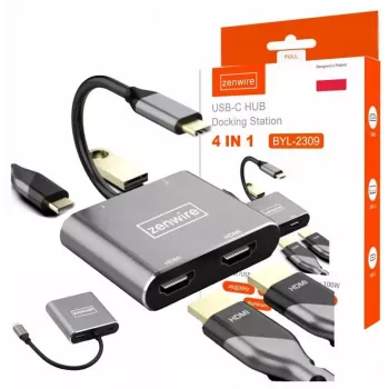 ZENWIRE USB-C Hub 4-in-1 Adapter 2x HDMI 4K USB 3.0 Space Gray BYL-2309