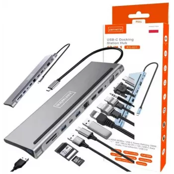 ZENWIRE USB-C Hub Adapter 12-in-1 Docking Station 2x HDMI 4K Ethernet RJ45 USB 3.0 BYL-2211
