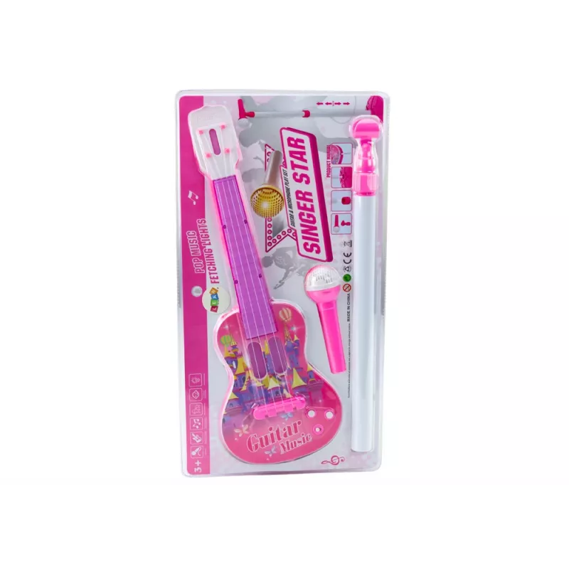 LEAN TOYS Elektrikitarr koos statiivi ja mikrofoniga, patareitoitega, roosa