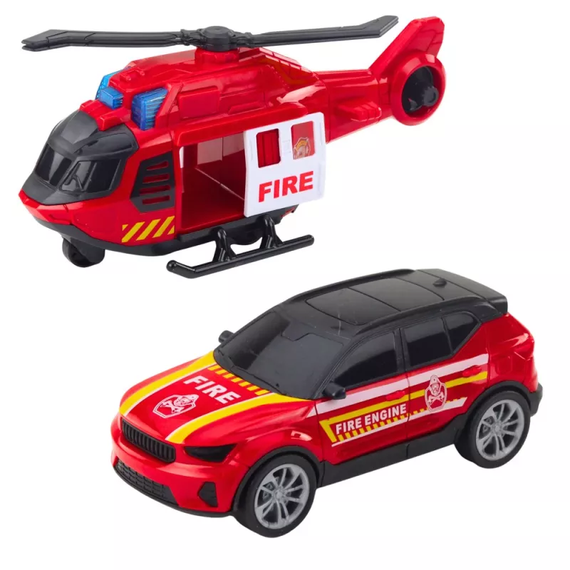 LEAN TOYS Tuletõrjeauto Puksiirauto Helikopter Auto Tuled Helid Punane