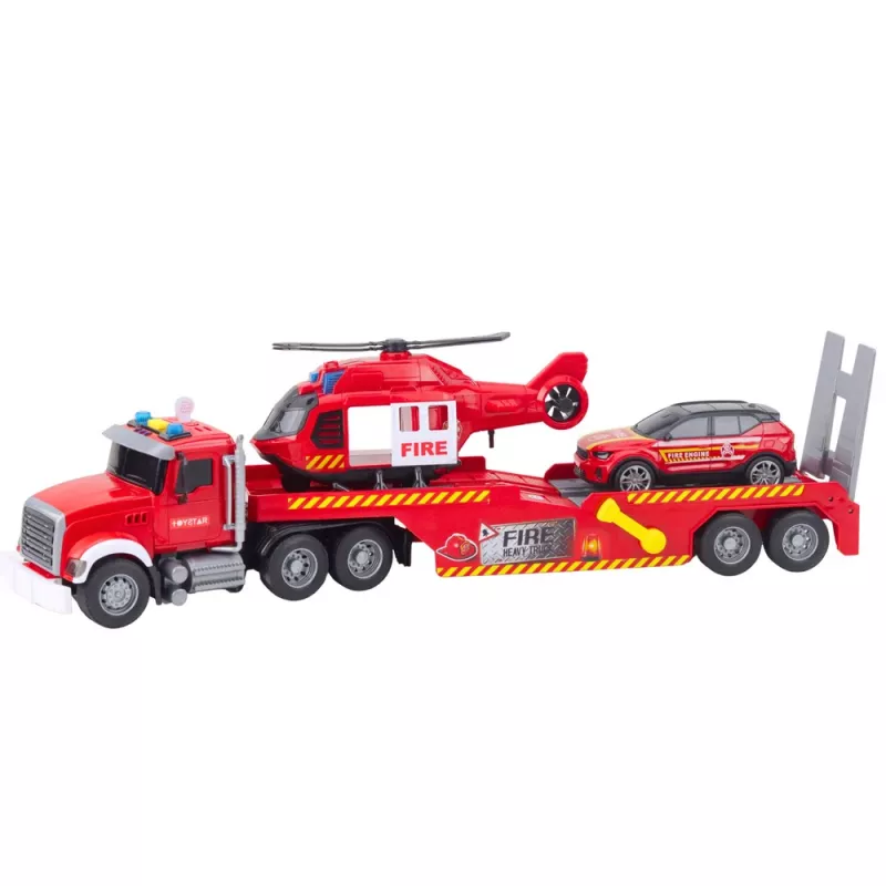 LEAN TOYS Tuletõrjeauto Puksiirauto Helikopter Auto Tuled Helid Punane