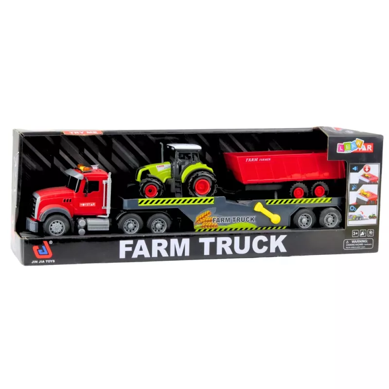 LEAN TOYS Set Truck Tractor with Trailer Lights and Sounds Red