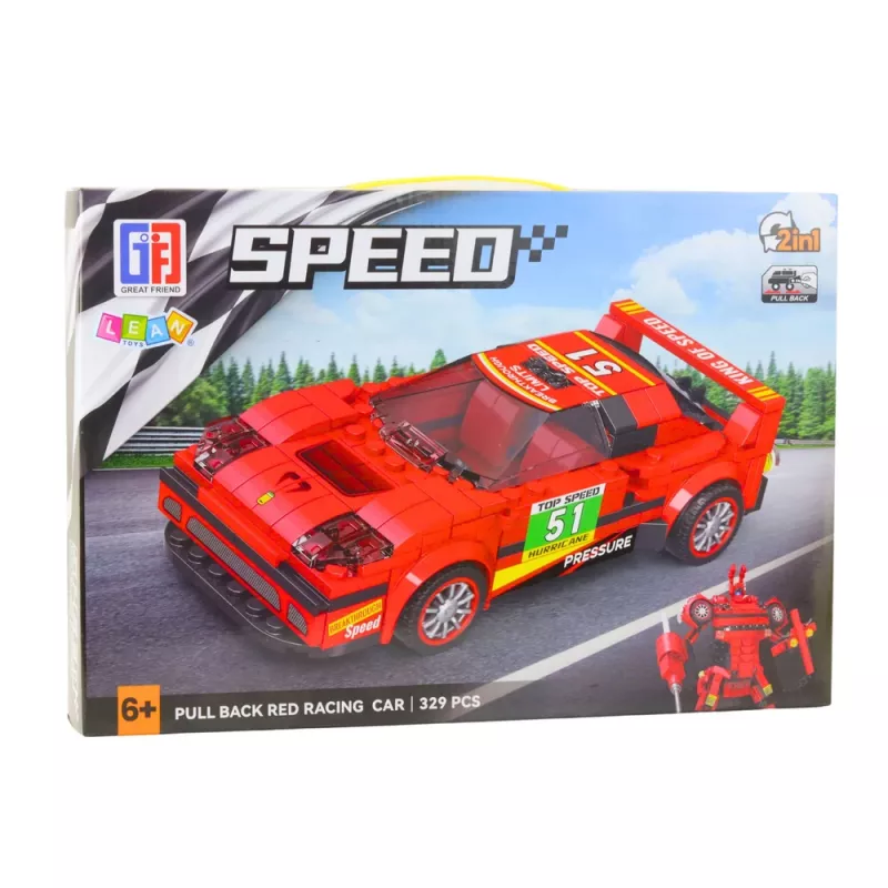 LEAN TOYS Ehitusklotsid Auto Robot 2in1 Punane Vedav 329 tk.