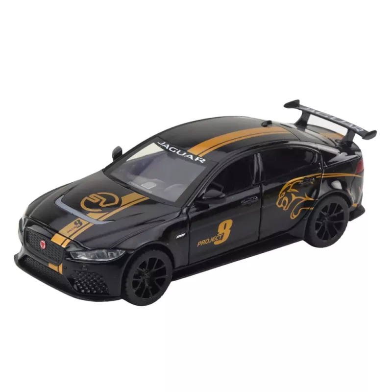 LEAN TOYS Sports Car Metal Pull-Back Drive Lights Sounds Black 1:32