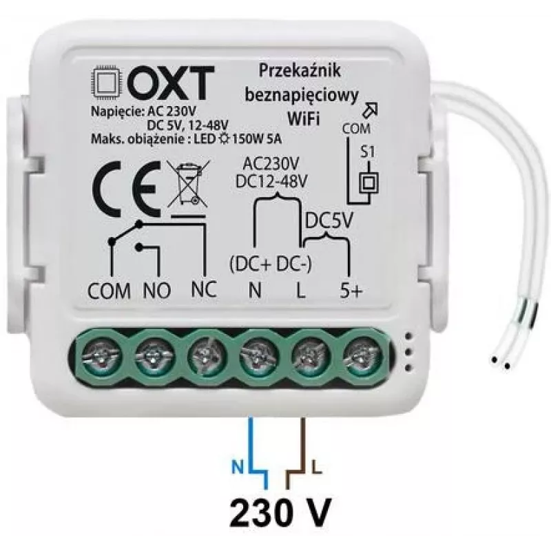 OXT T210DC Mini Smart Wi-Fi Pingevaba Releemoodul 1-Kanal 10A AC 230V DC 5V 12-48V Tuya Smart Life