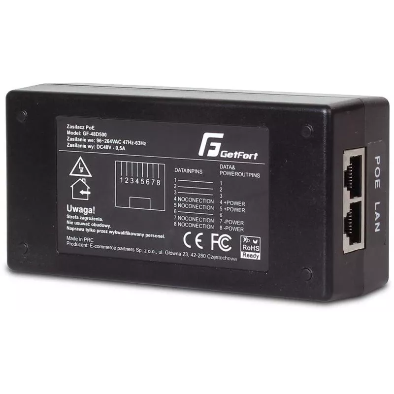 GETFORT GF-48D500 PoE-adapter 48V 0.5A 24W passiivne PoE-süstija