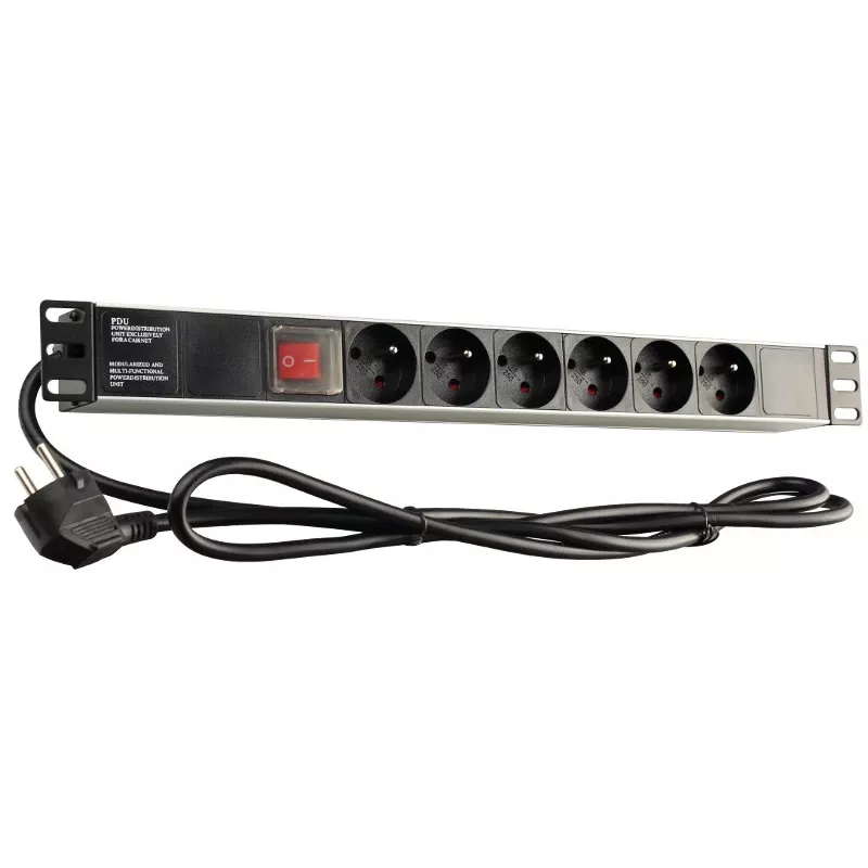 GETFORT LGF-06-Z 19-tolline 1U 6-pistikupesaga Schuko toitejaotuse seade (PDU) - 1,8 m kaabel, 16 A, 230 V, must