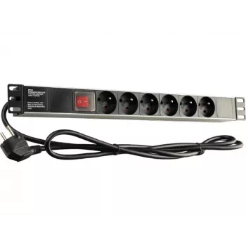 GETFORT LGF-06-Z 19-tolline 1U 6-pistikupesaga Schuko toitejaotuse seade (PDU) - 1,8 m kaabel, 16 A, 230 V, must