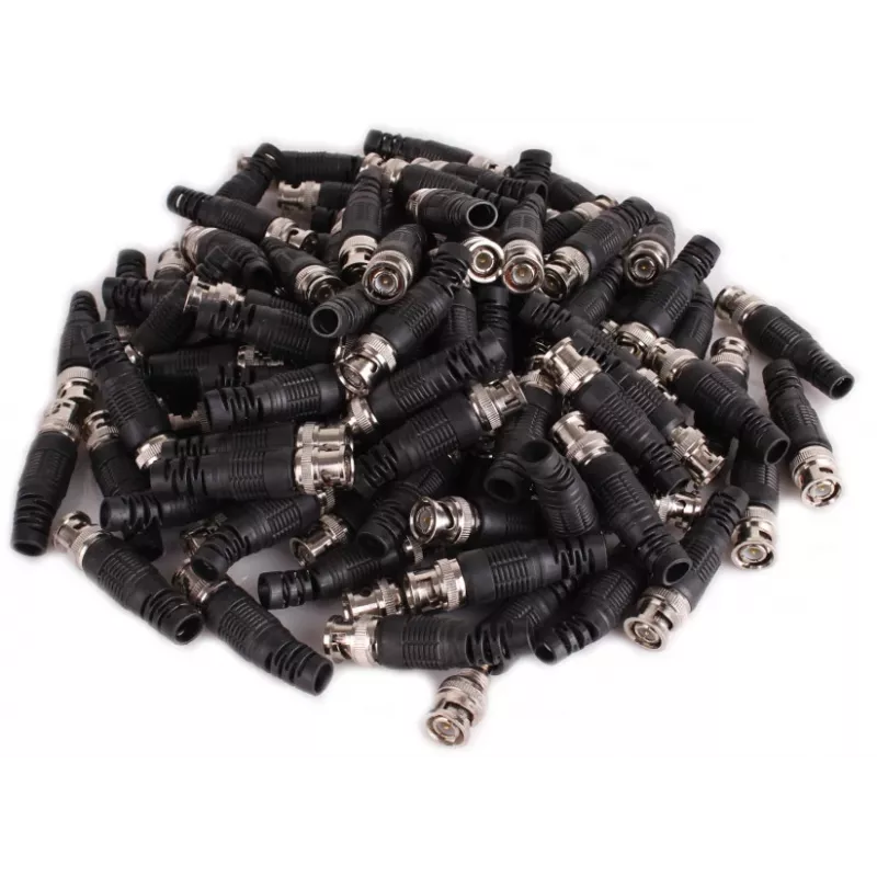 BNC isakonnektor RG-59 koaksiaalkaabli jaoks, 75 oomi, keeratav, plastkorpus, must, 100 tk