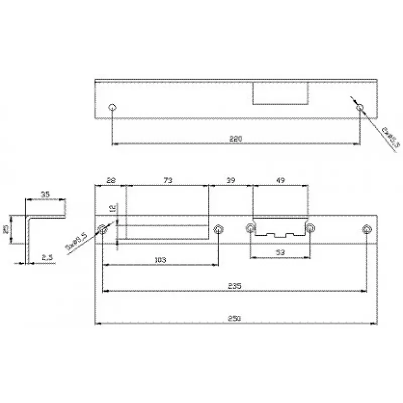 ELEKTRA-PLUS Nurgeline pikk paremakäeline uksekaunistus, pruun, 240x40 mm, teras, värvitud, Euro-profiiliga silindrilukule, pinnale paigaldatav, siseuksele, seeria 2423
