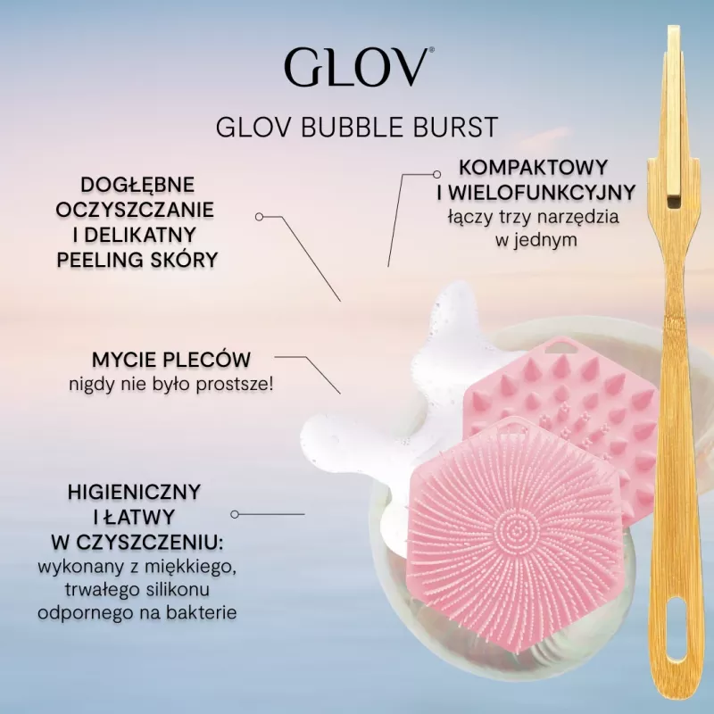 GLOV Bubble Burst 3-in-1 Silikoonist Keha-, Peanaha- ja Seljakoorija ning Massaažiseade - Roosa