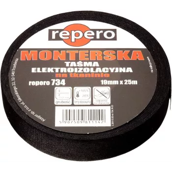 REPERO 734 Fabric Electrical Insulation Tape, Cotton, Black, 19mm x 25m