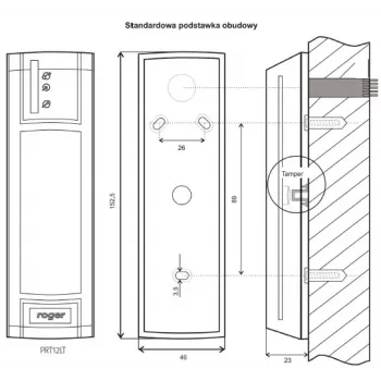 ROGER PRT12LT-BK lähi-luger, RFID 125 kHz, RS485/Wiegand/DALLAS, IP67, must